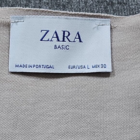 Zara Cardigan Womens L Beige LS Open Front Raw Hem Neutral Preppy Mono Boho FLAW - Picture 3 of 15